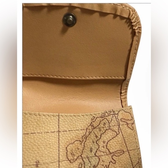 AE Allan Edward Map Print Geo Bifold Compact Wallet Leather Trim Tan - Picture 6 of 13